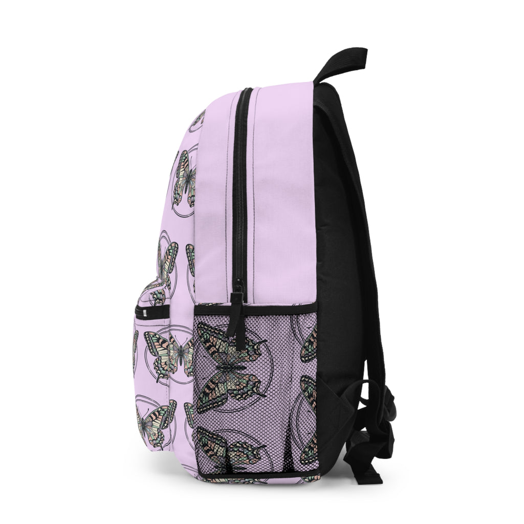 Green Moth Pattern Backpack | Lavender Butterfly Repeat Print