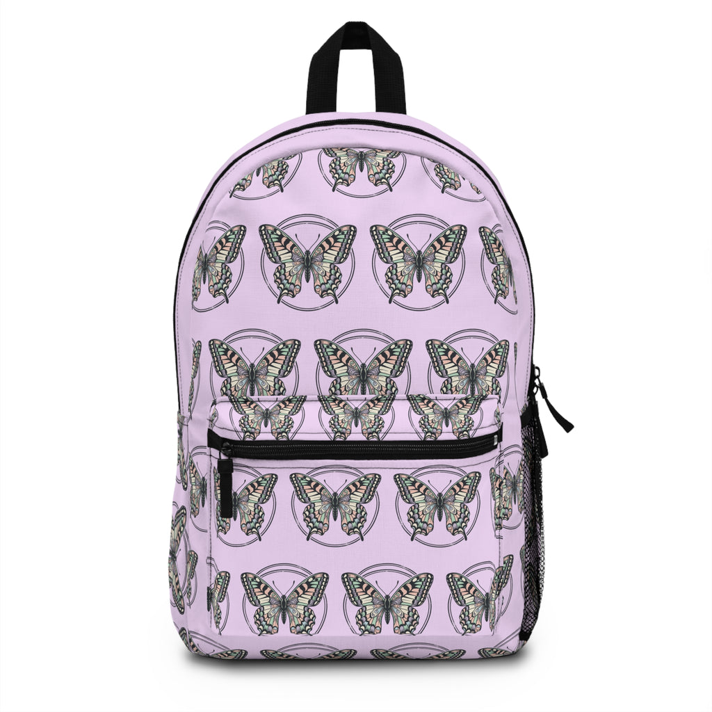 Green Moth Pattern Backpack | Lavender Butterfly Repeat Print