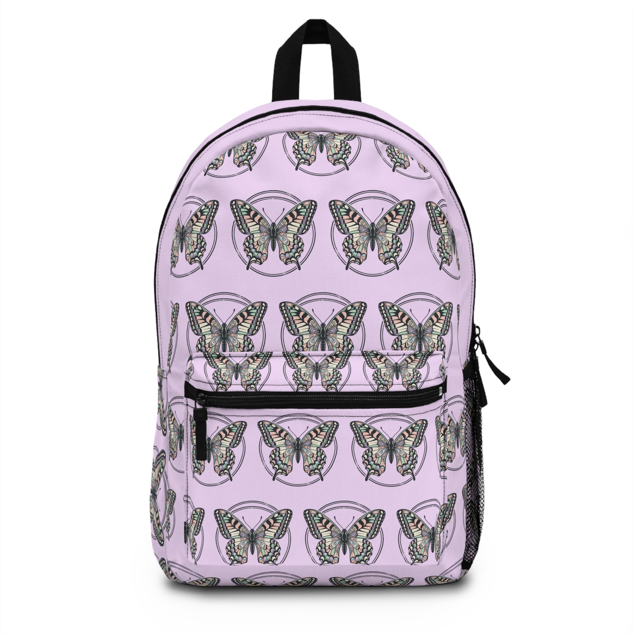 Green Moth Pattern Backpack | Lavender Butterfly Repeat Print