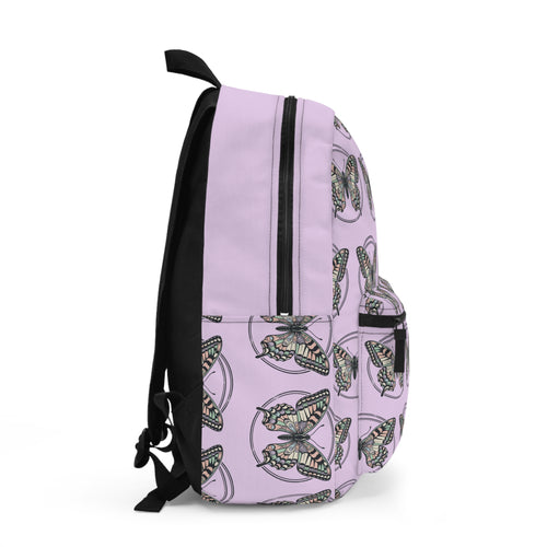 Green Moth Pattern Backpack | Lavender Butterfly Repeat Print